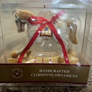 Vintage Dillard's Handcrafted Cloisonné Horse Ornament - White and Gold